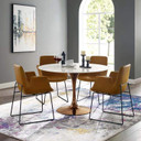 Pedestal Design 47” Round Artificial Marble Dining Table, Rose Gold