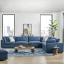 Crux Down Filled Overstuffed 6 Piece Arm Sectional Sofa, Azure