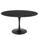 Pedestal Design 54” Round Black Artificial Marble Dining Table, Black Base