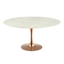 Pedestal Design 60” Round Artificial Marble Dining Table, Rose Gold White