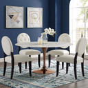 Pedestal Design 60” Round Artificial Marble Dining Table, Rose Gold White