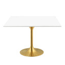 Pedestal Design 47" Square Wood Top Dining Table Gold, White