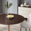 Pedestal Design 47” Round Cherry Walnut Wood Dining Table, Rose Gold Base