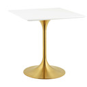 Pedestal Design 28” Square Wood Top Dining Table Gold, White