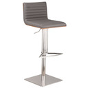 Cafe Adjustable Brushed Stainless Steel Barstool in Gray Faux Leather with Walnut Back