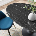 Pedestal Design 48” Oval Black Artificial Marble Dining Table, Black Base
