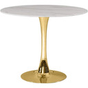 Pedestal Design 36" Glass Artificial Marble Dining Table, Gold Base