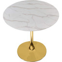 Pedestal Design 36" Glass Artificial Marble Dining Table, Gold Base