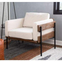 Carlo Brown Wood and Black Metal Accent Chair in Cream Fabric