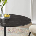 Pedestal Design 42" Oval Black Artificial Marble Dining Table, Black Base