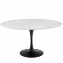 Pedestal Design 60" Round Artificial Marble Dining Table, Black White