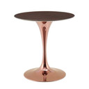 Pedestal Design 28" Round Cherry Walnut Wood Dining Table, Rose Gold Base