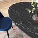 Pedestal Design 78" Oval Black Artificial Marble Dining Table, Black Base