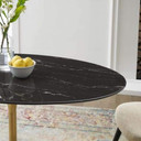Pedestal Design 48” Oval Black Artificial Marble Dining Table, Brushed Gold