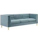 Perspective Vertical Channel Tufted Sofa, Light Blue Velvet