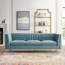 Perspective Vertical Channel Tufted Sofa, Light Blue Velvet