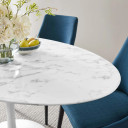 Pedestal Design 60" Oval White Artificial Marble Dining Table
