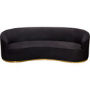 Raven Curved Sofa in Black Suede Velvet and Brushed Gold