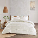 Linda 3 Piece Pom Pom Cotton King Comforter Set, Ivory