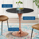 Pedestal Design 36” Round Black Artificial Marble Dining Table, Rose Gold Base