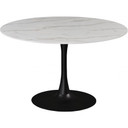 Pedestal Design 48" Glass Artificial Marble Dining Table, Black Base