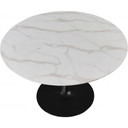 Pedestal Design 48" Glass Artificial Marble Dining Table, Black Base