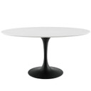 Pedestal Design 60” Oval White Wood Top Dining Table, Black