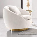 Cozy Swivel Chair, Light Cream Velvet, Brushed Gold Accent