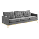 Loft Velvet Sofa, Gold Stainless Steel Legs, Gray