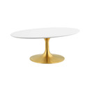 Pedestal Design 42” Oval-Shaped Coffee Table Gold, White