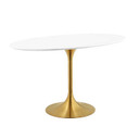 Pedestal Design 48" Oval Wood Top Dining Table Gold, White