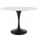 Pedestal Design 48" Oval Artificial Marble Dining Table, Black White