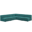 Mingle 5 Piece Upholstered Fabric Armless Sectional Sofa Set, Teal