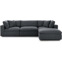 Crux Down Filled Overstuffed 4 Piece Sectional Sofa, Grey