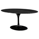 Pedestal Dining Table, 63" Oval Black Marble, Wood Vein