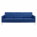 Loft Button Tufted Sofa, Chrome Legs, Blue Vegan Leather