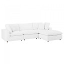 Crux Down Filled Overstuffed Vegan Leather 4 Piece Sectional Sofa, White