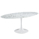 Pedestal Design 78” Oval Artificial Marble Dining Table
