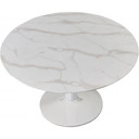 Pedestal Design 48" Glass Artificial Marble Dining Table, White Base