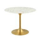 Pedestal Design 40" Artificial Marble Dining Table, Gold