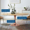 Pedestal Design 78" Oval Natural Wood Dining Table, Rose Gold Base