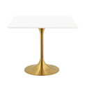 Pedestal Design 36" Square Wood Top Dining Table Gold, White