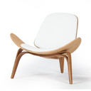 Shell Chair, Medium Walnut, White Leather