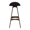 Buch Mid Century Teak Bar Stool, Black Vegan Leather