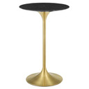 Pedestal Design 28” Artificial Marble Bar Table Gold, Black