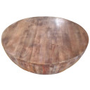 Handcarved Drum Shape Mango Wood Coffee Table, Distressed Brown