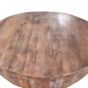 Handcarved Drum Shape Mango Wood Coffee Table, Distressed Brown