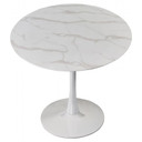 Pedestal Design 36" Glass Marble Dining Table, White Base