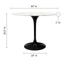 Pedestal Design 40" Round Marble Dining Table, Black Base