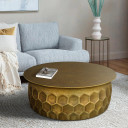 Portbury Handcrafted Industrial Hammered Brass Round Coffee Table